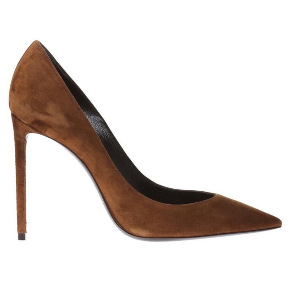 YVES SAINT LAURENT Brown Suede "Zoe 105" Pointed Toe Pump